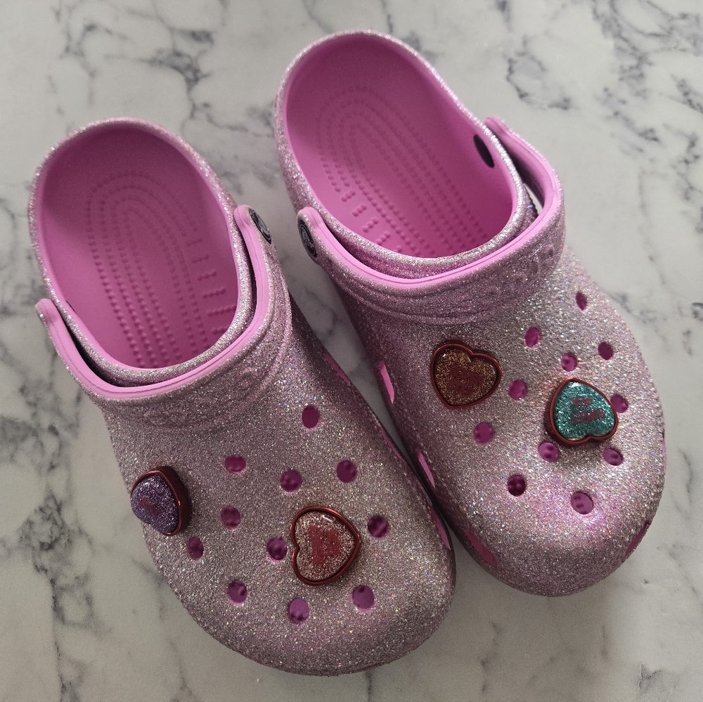 Womens Glittery Pink Crocs